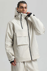 Men's Off White Asym-Zip Utility Pocket Waterproof Snow Jacket